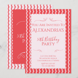 Invitación 50th Birthday Party Modern Pink Red