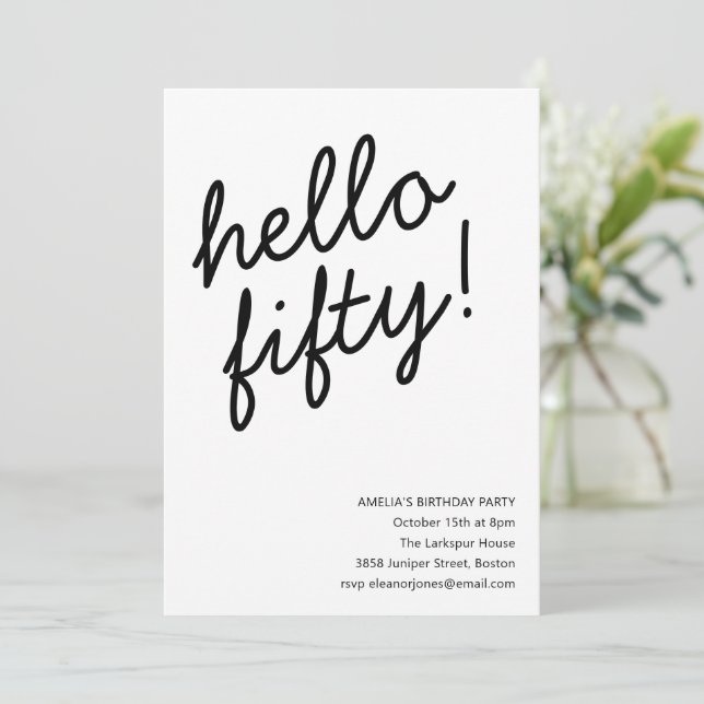 Invitación 50th Birthday Party Modern Script Typography (Anverso de pie)