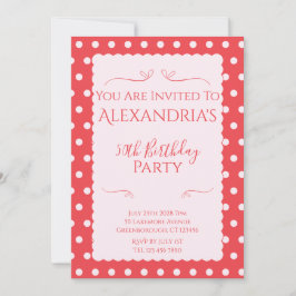 Invitación 50th Birthday Party Pink Red Modern Invitation