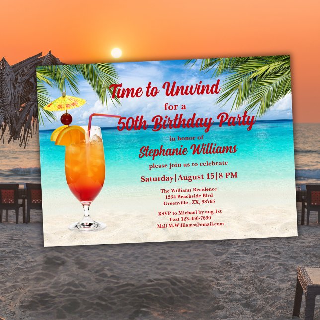 Invitación 50th Birthday Summer Cocktail Beach Party (Subido por el creador)