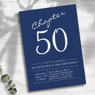 Invitación 50th Birthday White Blue Chapter 50 Invitation