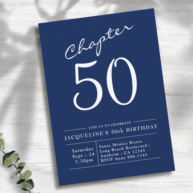 Invitación 50th Birthday White Blue Chapter 50 Invitation (Subido por el creador)