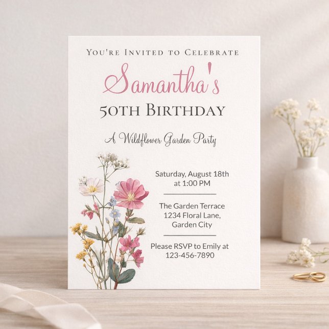 Invitación 50th Birthday Wildflower Garden Party (Subido por el creador)