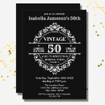 Invitación 50th Black and White Vintage Themed Birthday<br><div class="desc">This vintage inspired black and white adult birthday invitation is perfect for 30th, 40th, 50th, 60th, 70th, 80th, 90th or any other age you may like. The design features a white split monogram with a white 50 in the middle and the white text reads "Vintage. Limited edition, one of a...</div>