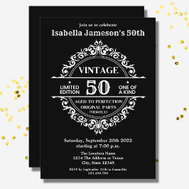 Invitación 50th Black and White Vintage Themed Birthday