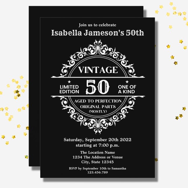 Invitación 50th Black and White Vintage Themed Birthday (Subido por el creador)