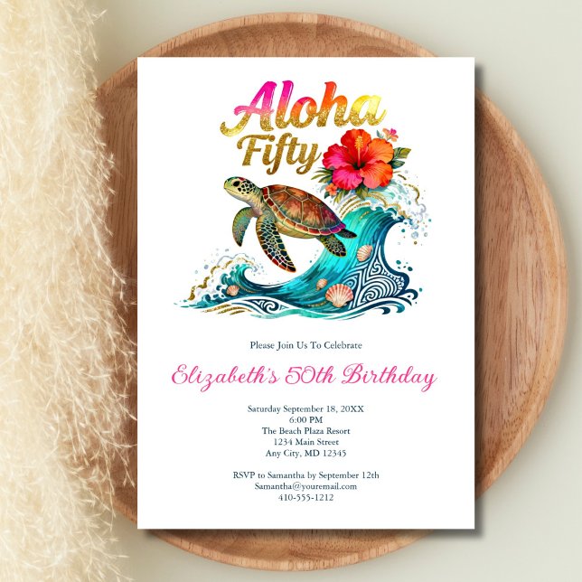 Invitación 50th Fifty Birthday Tropical Ocean Beach Theme (Topical Ocean Beach Theme 50th Birthday party invitation. Aloha 50. Digital download or printed)