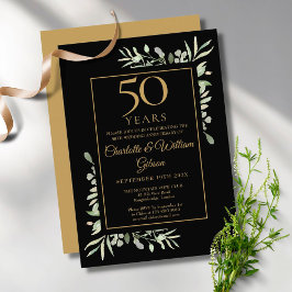 Invitación 50th Gold Anniversary Greenery Leaves Watercolour