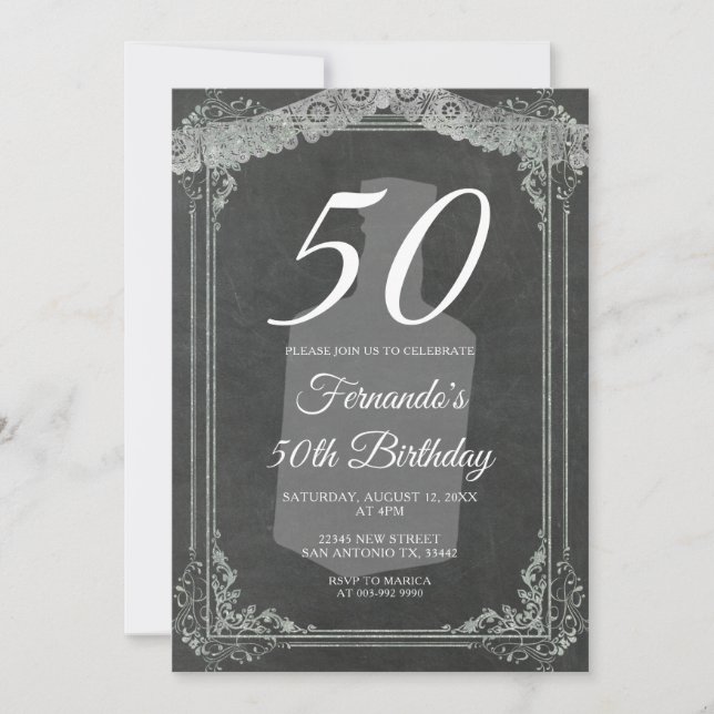 Invitación 50TH Mexican birthday Tequila Party Chalkboard (Anverso)
