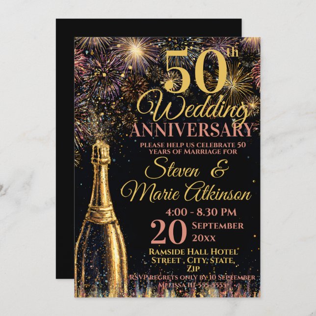 Invitación 50th Wedding Anniversary Bubbly Celebration (Anverso / Reverso)