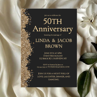 Invitación 50th Wedding Anniversary Gold Faux Glitter