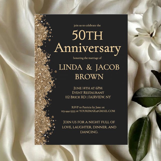 Invitación 50th Wedding Anniversary Gold Faux Glitter  (Subido por el creador)