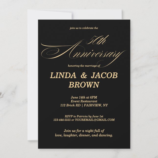 Invitación 50th Wedding Anniversary Gold Faux Glitter Script (Anverso)