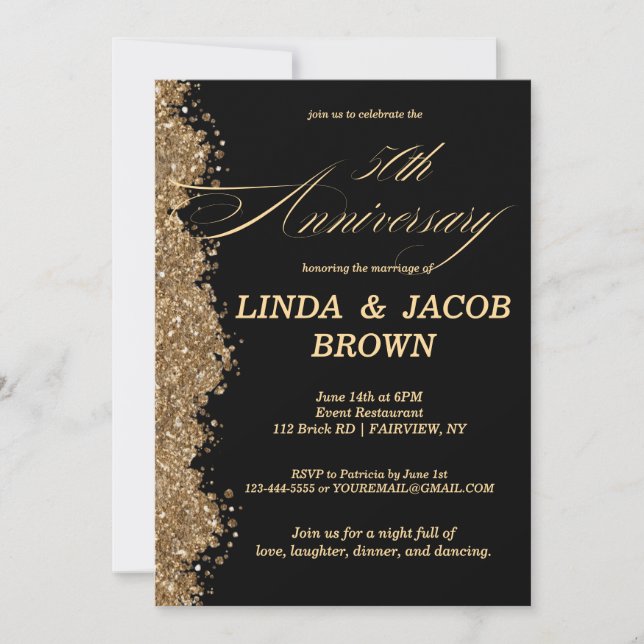 Invitación 50th Wedding Anniversary Gold Faux Glitter Script (Anverso)