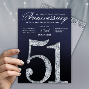 Invitación 51º Aniversario Diamante Plateado Azul Marino Mode
