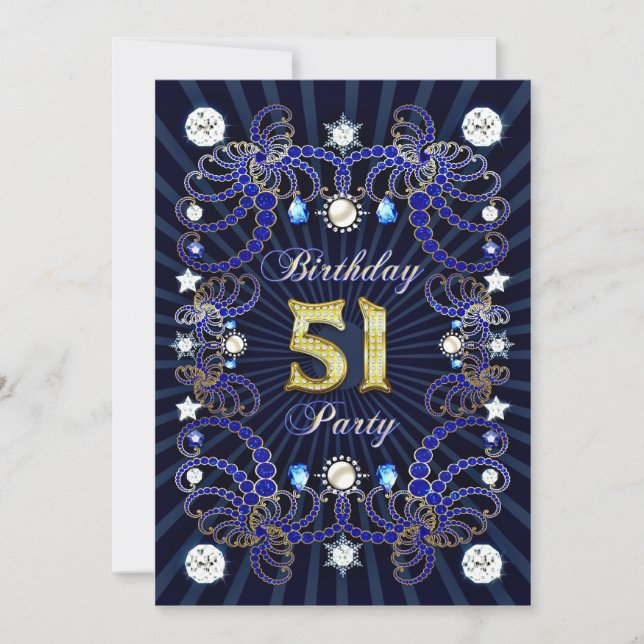 Invitación 51.ª fiesta de cumpleaños con masas de joyas (Anverso)