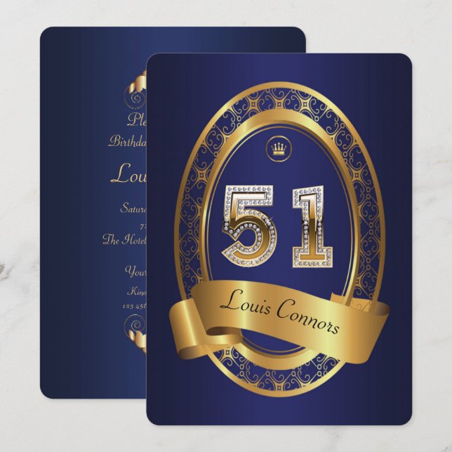 Invitación 51.ª mujer de fiesta de cumpleaños, color elegante