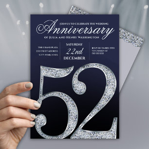 Invitación 52º Aniversario Diamante Plateado Azul Marino Mode