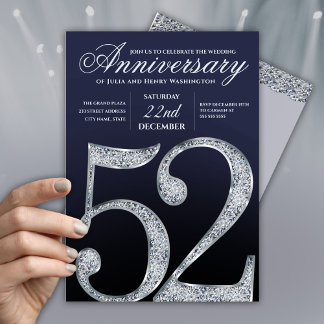 Invitación 52º Aniversario Diamante Plateado Azul Marino Mode