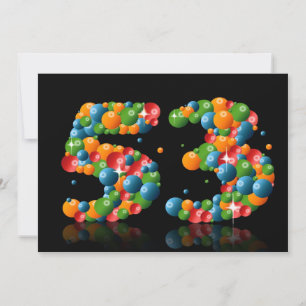 Invitación 53.ª fiesta de cumpleaños, con burbujas y bolas