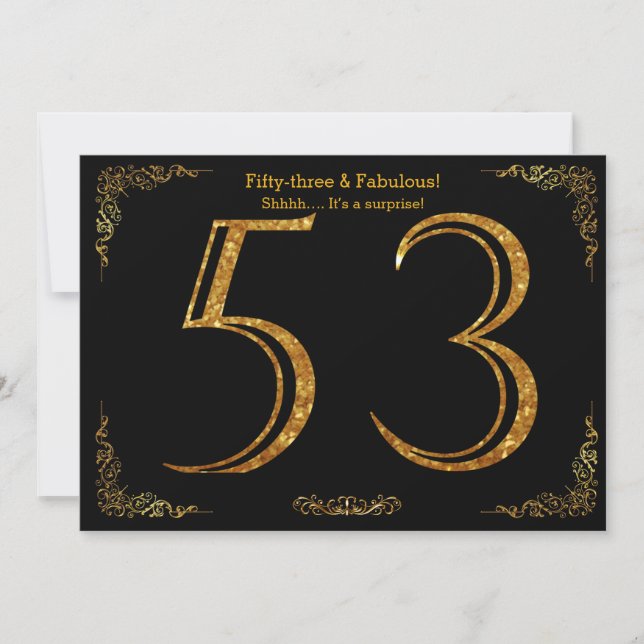 Invitación 53.ª fiesta de cumpleaños, Gatsby styl, purpurina  (Anverso)