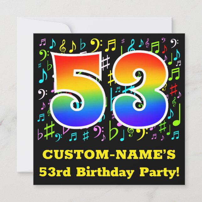 Invitación 53.ª fiesta de cumpleaños: símbolos de música dive (Anverso)