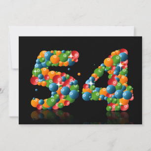 Invitación 54.ª fiesta de cumpleaños, con burbujas y bolas