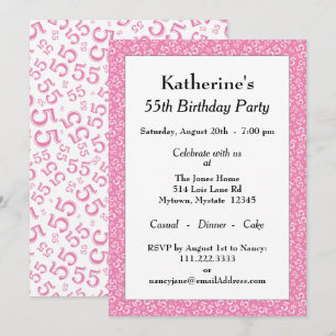 Invitación 55ª fiesta de cumpleaños, patrón de números rosa/b
