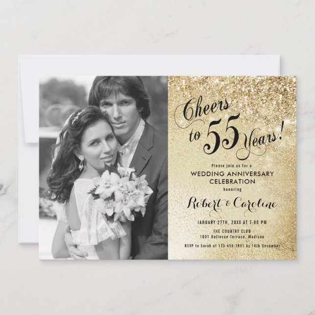 Invitación 55º Aniversario con Foto - Oro (Anverso)