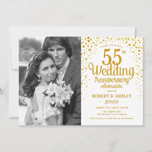 Invitación 55º Aniversario con Foto - Oro Blanco (Anverso)