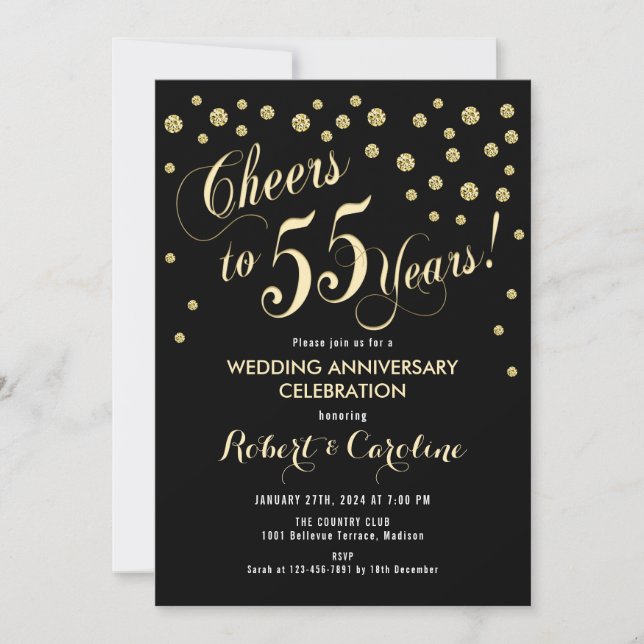 Invitación 55º Aniversario de Boda - Negro y Dorad (Anverso)