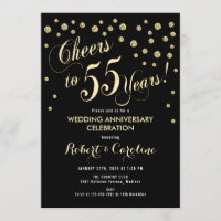 Invitación 55º Aniversario de Boda - Negro y Dorad