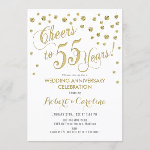 Invitación 55º Aniversario de Boda - Oro y Blanco