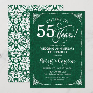 Invitación 55º Aniversario de Boda Verde Esmeralda Damask