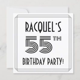 Invitación 55º cumpleaños inspirado en el Art Deco, nombre pe