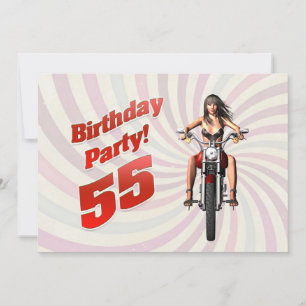 Invitación 55.ª fiesta de cumpleaños con un chica en moto