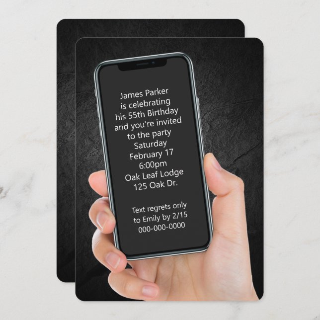 Invitación 55.ª fiesta de cumpleaños Mensaje de texto (Anverso / Reverso)