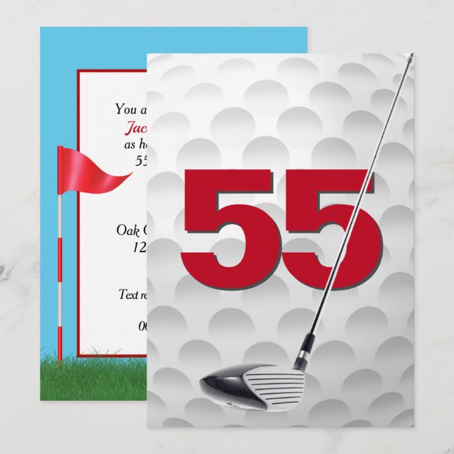 Invitación 55.ª fiesta de cumpleaños Tema del golf (Anverso / Reverso)