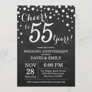 Invitación 55.º aniversario Boda Chalkboard Black Silver