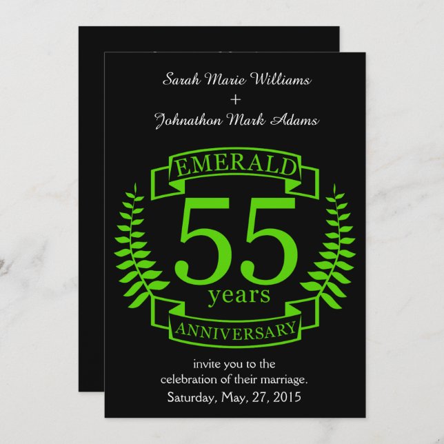 Invitación 55.º ANIVERSARIO Boda EMERALD (Anverso / Reverso)