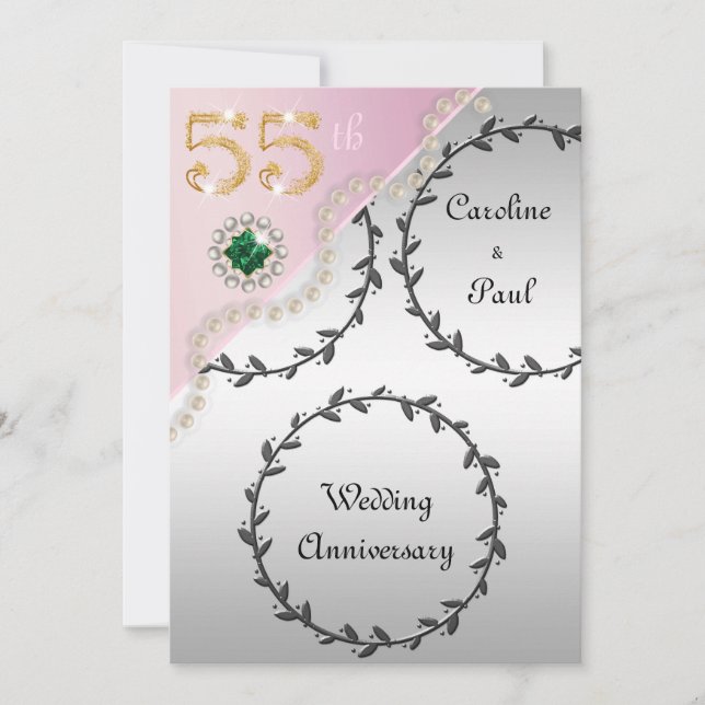Invitación 55.º Boda Aniversario Grabado en relieve Plata Ros (Anverso)