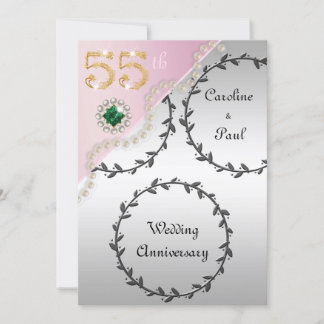 Invitación 55.º Boda Aniversario Grabado en relieve Plata Ros
