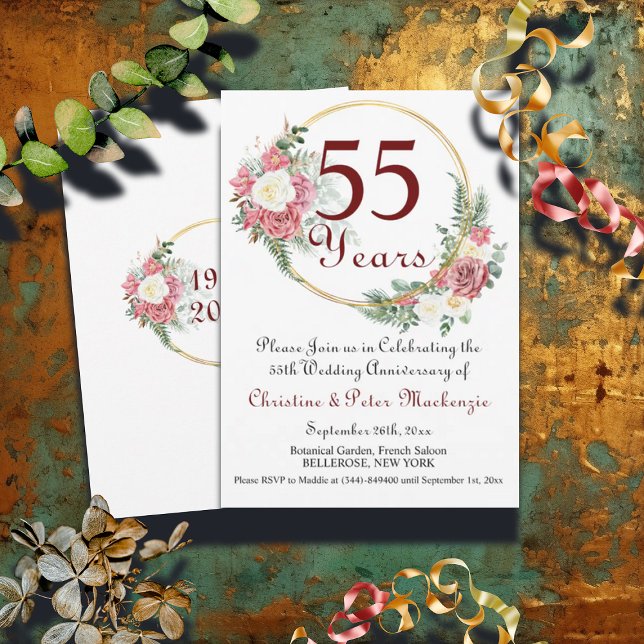 Invitación 55.º Boda Esmeralda Rosas marco de oro (Subido por el creador)