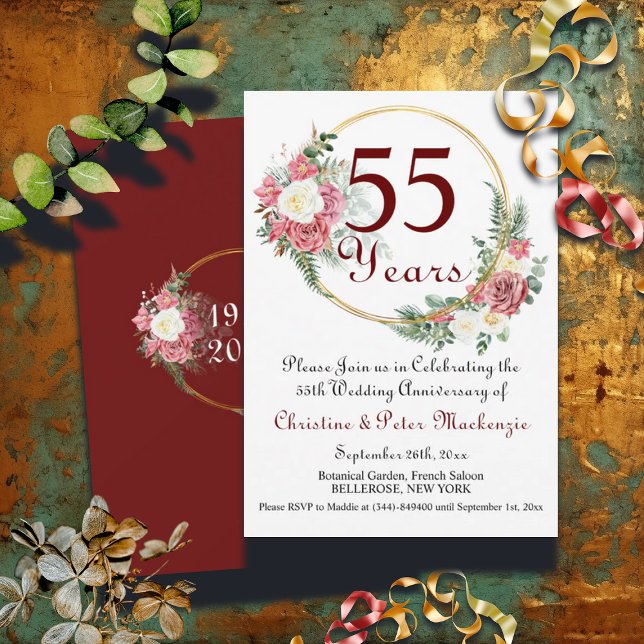 Invitación 55.º Boda Esmeralda Rosas marco de oro (Subido por el creador)
