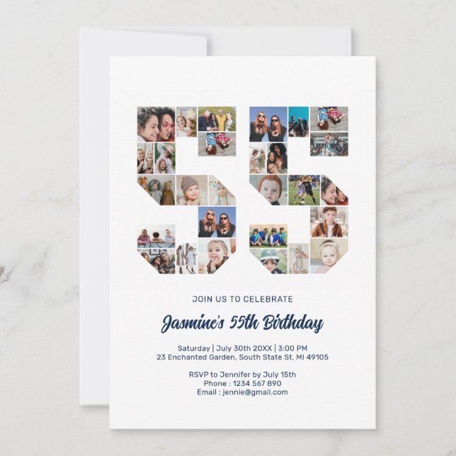 Invitación 55.º Collage de fotos de cumpleaños número 55 Pers (Anverso)