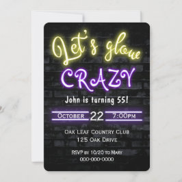 Invitación 55.º cumpleaños Neon Glow Rótulo en la pared de la