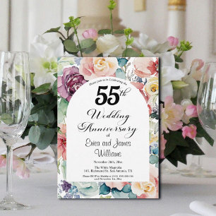 Invitación 55° Aniversario Boda Elegante Script Floral