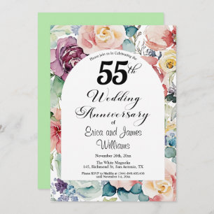 Invitación 55° Aniversario Boda Elegante Script Floral