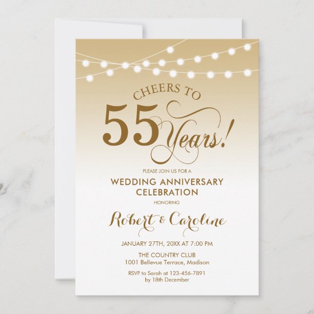 Invitación 55 Aniversario de Boda - Blanco Oro (Anverso)