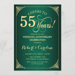 Invitación 55 Aniversario de Boda - Damasco de Oro Verde